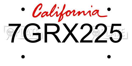 7GRX225 California License Plate