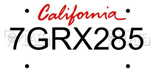 7GRX285 California License Plate