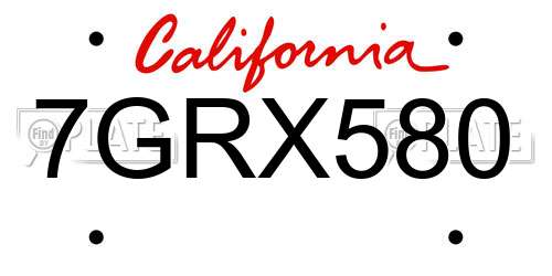 7GRX580 California License Plate