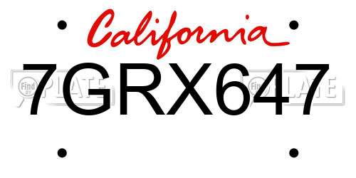 7GRX647 California License Plate