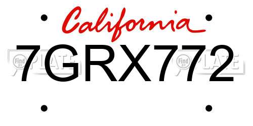 7GRX772 California License Plate