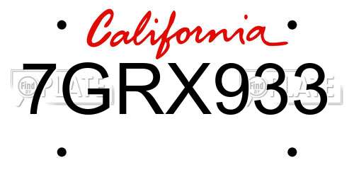 7GRX933 California License Plate