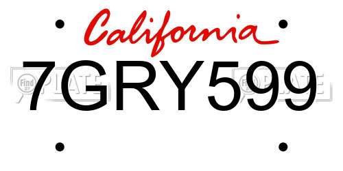 7GRY599 California License Plate