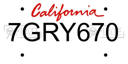 7GRY670 California License Plate