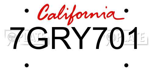 7GRY701 California License Plate