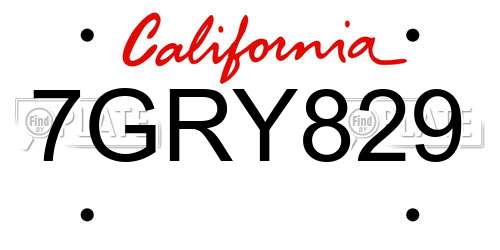 7GRY829 California License Plate