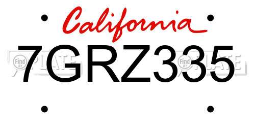 7GRZ335 California License Plate