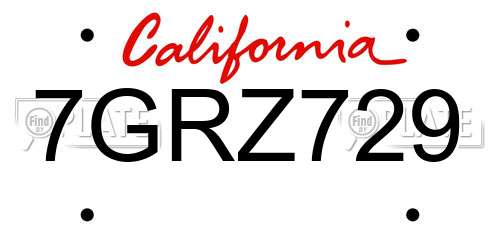 7GRZ729 California License Plate