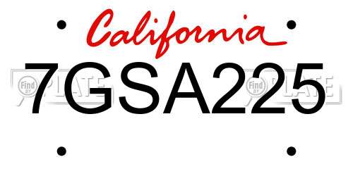 7GSA225 California License Plate