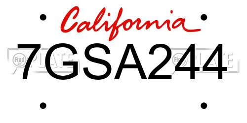 7GSA244 California License Plate