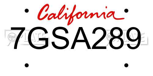 7GSA289 California License Plate