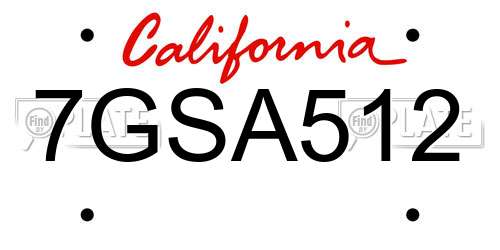 7GSA512 California License Plate