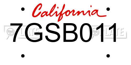 7GSB011 California License Plate