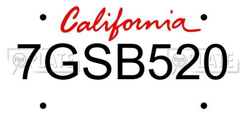 7GSB520 California License Plate