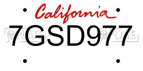 7GSD977 California License Plate