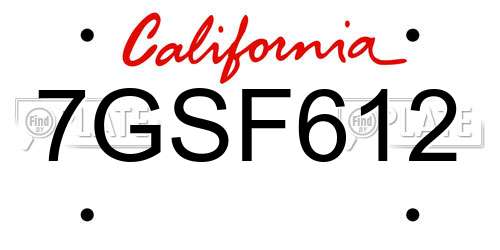 7GSF612 California License Plate