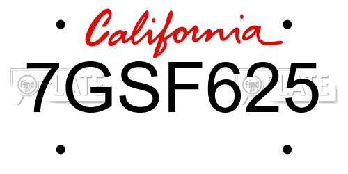 7GSF625 California License Plate