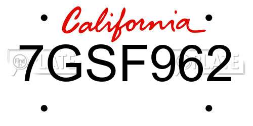 7GSF962 California License Plate
