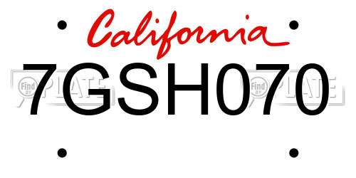 7GSH070 California License Plate