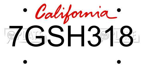 7GSH318 California License Plate