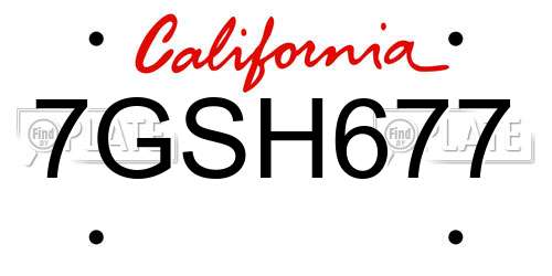 7GSH677 California License Plate