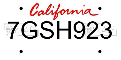 7GSH923 California License Plate