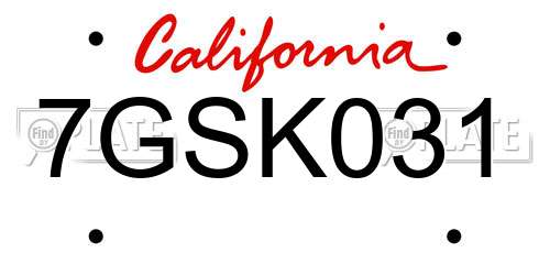 7GSK031 California License Plate