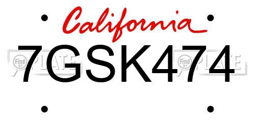 7GSK474 California License Plate