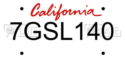 7GSL140 California License Plate