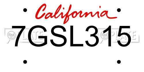 7GSL315 California License Plate