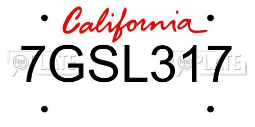 7GSL317 California License Plate