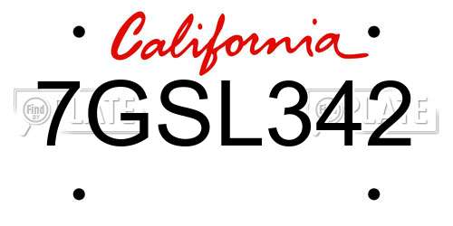7GSL342 California License Plate