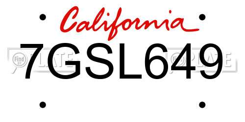 7GSL649 California License Plate