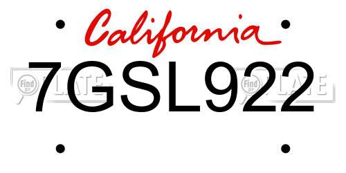 7GSL922 California License Plate
