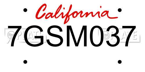 7GSM037 California License Plate