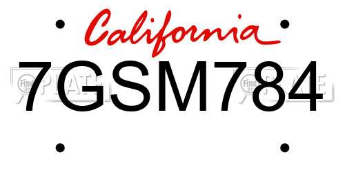 7GSM784 California License Plate
