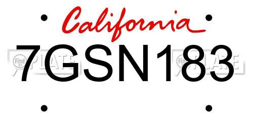 7GSN183 California License Plate