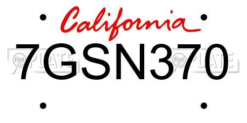 7GSN370 California License Plate