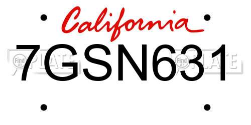 7GSN631 California License Plate