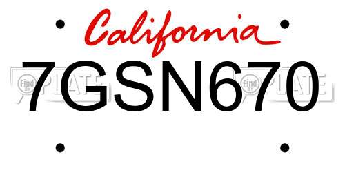 7GSN670 California License Plate