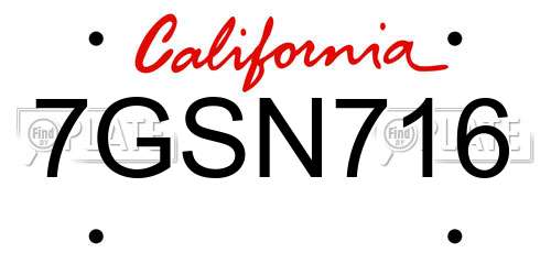 7GSN716 California License Plate