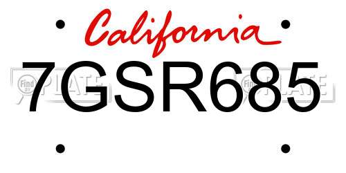 7GSR685 California License Plate