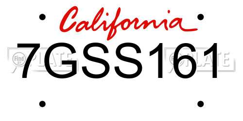 7GSS161 California License Plate