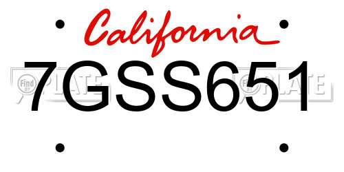 7GSS651 California License Plate