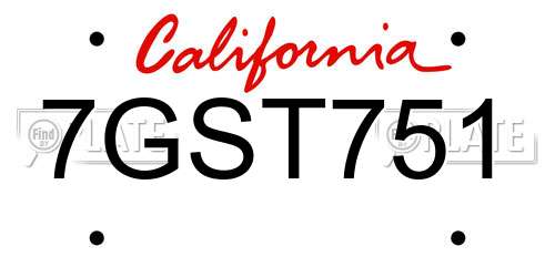 7GST751 California License Plate