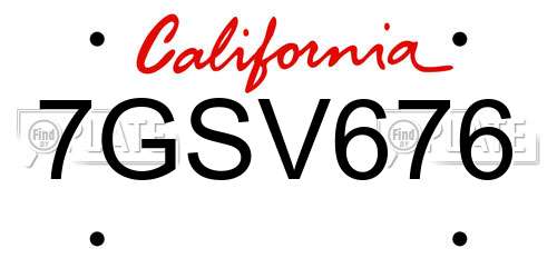 7GSV676 California License Plate