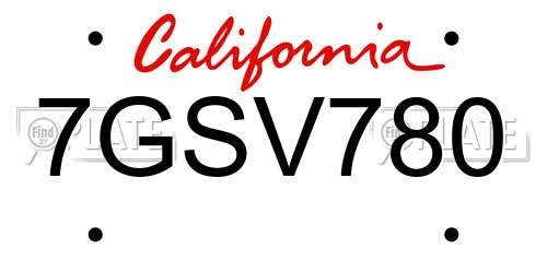 7GSV780 California License Plate