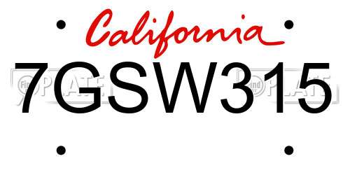 7GSW315 California License Plate