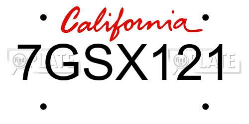 7GSX121 California License Plate