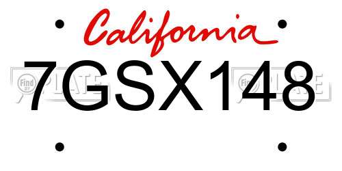 7GSX148 California License Plate